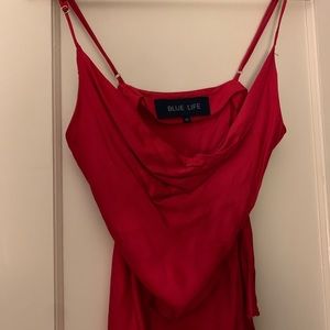 Blue life red silk cami